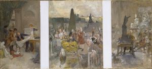 Omarbetat forslag till fresker i NM:s nedre trapphall, norra vaggen by Carl Larsson