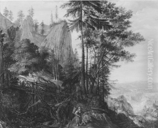 Mountainous Landscape with Figures and a Bridge - view 1