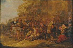 Dryckesgille i en by by Jan Miense Molenaer