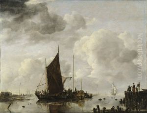 Hamnstycke med speglande vatten by Jan Van De Cappelle