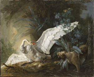 Spaniel overraskande en svan i boet by Jean-Baptiste Oudry