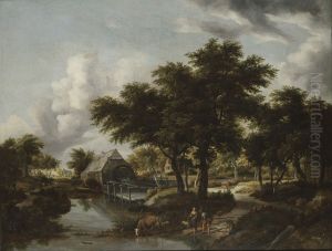 Skogslandskap med vattenkvarn Skogslandskap med vattenkvarn