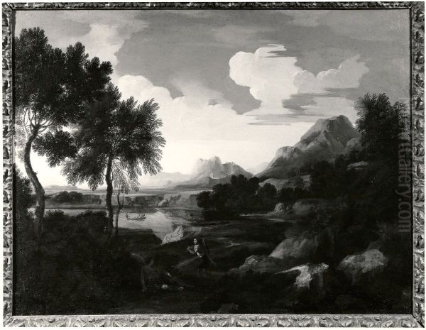 Landscape with Huntsmen, Mountains and a Lake - view 1