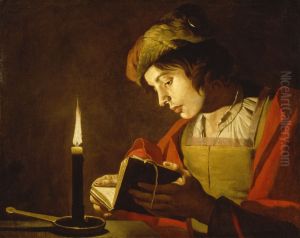 A Young Man Reading by Candlelight by Matthias Stom