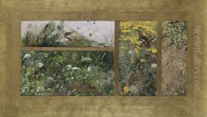 Four Bird Studies, Red-Backed Shrike, Corncrake, Chaffinches, Willow Warbler. by Bruno Andreas Liljefors