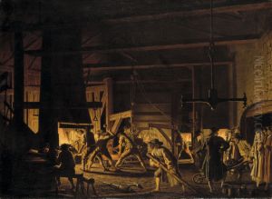 In the Anchor-Forge at Soderfors. The Smiths Hard at Work by Pehr Hillestrom