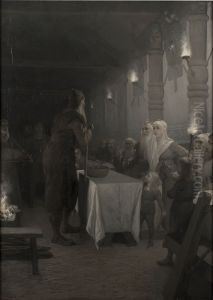 Frithiof kommer till Kung Ring (ur Frithiofs saga) by August Malmstrom