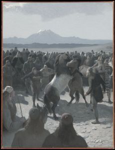 Hingsthetsningen pa Lidarande. Illustration till Njals saga, kap. 59