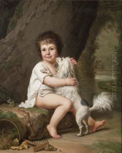 Two-year-old Henri Bertholet-Campan with his dog Aline by Adolf Ulrik Wertmuller