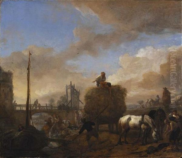 Hay Wagon near a River - view 1