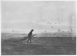 Autumn landscape with a man gathering wood by Caspar David Friedrich