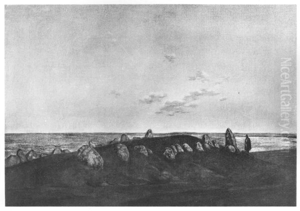 Dolmen near Nobbin (evening on the Baltic Sea beach) - view 1