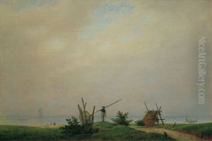 Seashore with fisherman