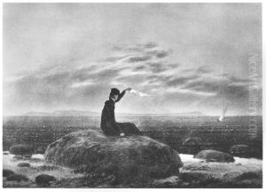 Dame am Meeresstrand, einem Boot zuwinkend