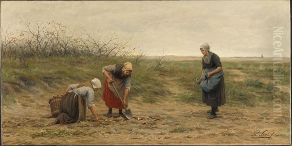 Scheveningse vrouwen bij het nalezen van een gerooid aardappelveld - view 1