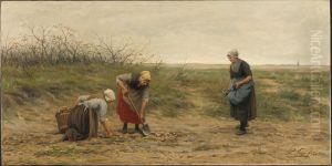 Scheveningse vrouwen bij het nalezen van een gerooid aardappelveld Scheveningse vrouwen bij het nalezen van een gerooid aardappelveld