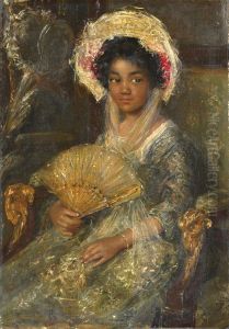 Young Girl holding a fan (old, Little negress) by Simon Maris