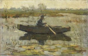 Man in een roeiboot by Herman Wolbers