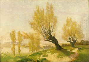 Knotwilgen op een heuvel met uitzicht op een vallei by Derk Wiggers