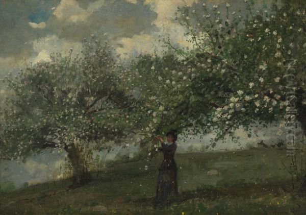 Girl Picking Apple Blossoms - view 1