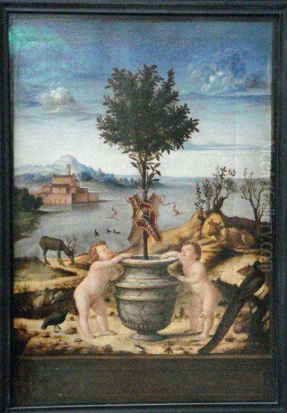 Portrait d'homme (Giulio Mellini ?). Au revers, Paysage avec un oranger sur lequel sont accroches deux ecussons dont l'un porte des armoiries qui ont ete identifiees avec celles de Giulio Mellini - view 1