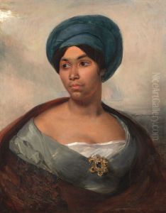 Portrait d'une femme coiffee d'un turban bleu