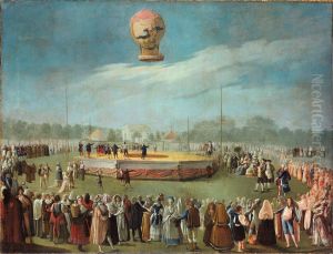 Ascenso de un globo en presencia del rey Carlos IV y de su Corte by Antonio Carnicero Y Mancio