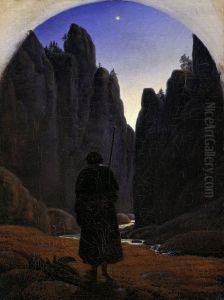Pilger im Felsental by Carl Gustav Carus