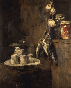 Stilleben mit Rebhuhnern und Kase by Carl Schuch