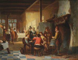 A Tavern Interior With People Making Music by Henri Jos. Gommarus Carpentero