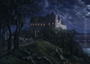 Burg Scharfenberg bei Nacht by Ernst Ferdinand Oehme