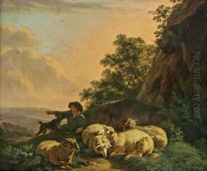 Hirte Mit Schafen In Einer Landschaft by Jean Charles Carpentero