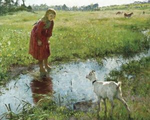 Filette Avec Chevre by Evariste Carpentier