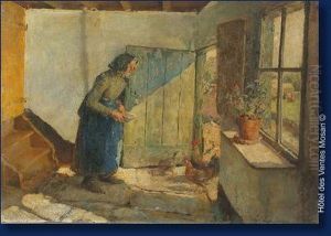 Fermiere Nourrissant Les Poules by Evariste Carpentier
