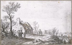 Country Road with a Dog Cart in front of a Farmstead by Jan van Goyen