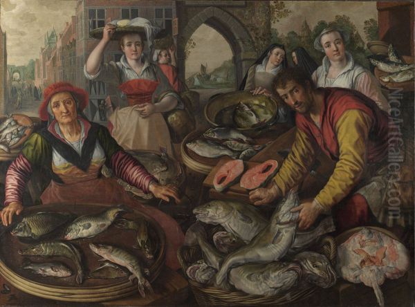 Water. A Fish Market with the Miraculous Draught of Fishes in the Background - view 1