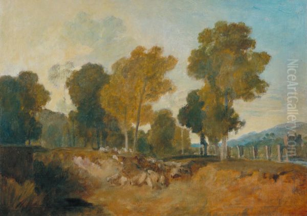 Trees beside the River, with Bridge in the Middle Distance - view 1