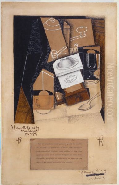 Moulin a cafe, tasse et verre sur une table - view 1