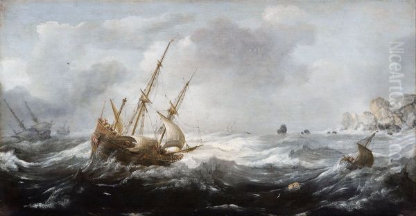 Schepen voor een rotsachtige kust - view 1