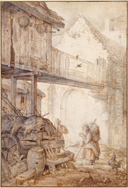 Derelict Courtyard with a Beggar Woman, c. 1608 - view 1