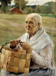 Old Woman with a Chip Basket by Albert Edelfelt
