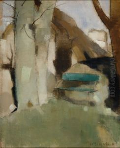 Skugga pa muren II (Den grona banken) by Helene Schjerfbeck