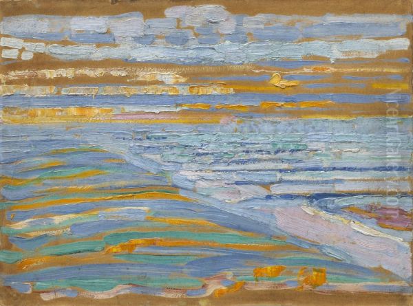 View from the dunes with beach and piers, Domburg - view 1