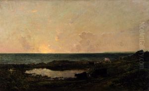 Sunset on the Coast at Villerville by Charles-Francois Daubigny