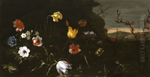 Flowers by a Pond with Frogs - view 1