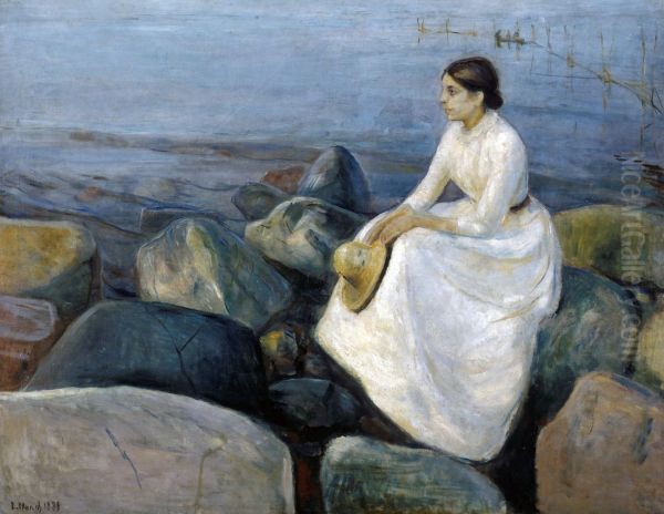 Summer night, Inger on the beach - view 1