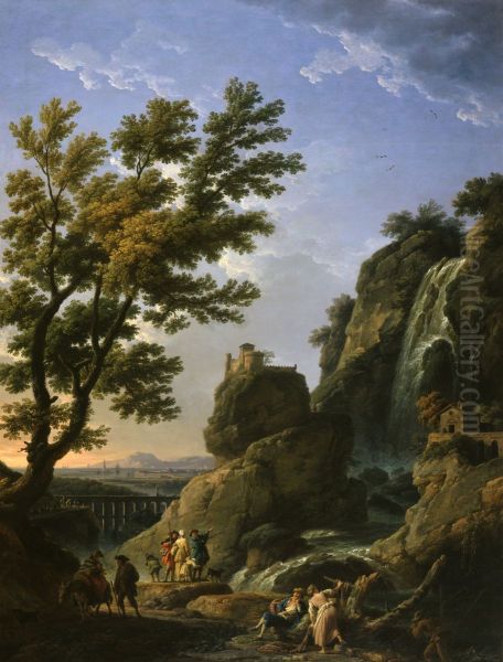 Paysage avec personnages et chute d'eau - view 1