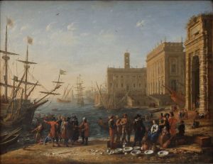 Fantasy view of a harbour near the Roman Capitol by Claude Lorrain (Claude Gellee)