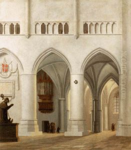 Vue du choeur de l'eglise Saint-Bavon a Haarlem avec la tombe fictive d'un eveque