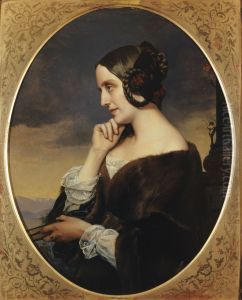 Portrait de Marie de Flavigny, comtesse d'Agoult (1805-1876), ecrivain (sous le pseudonyme de Daniel Stern), compagne de Liszt by Henri Lehmann